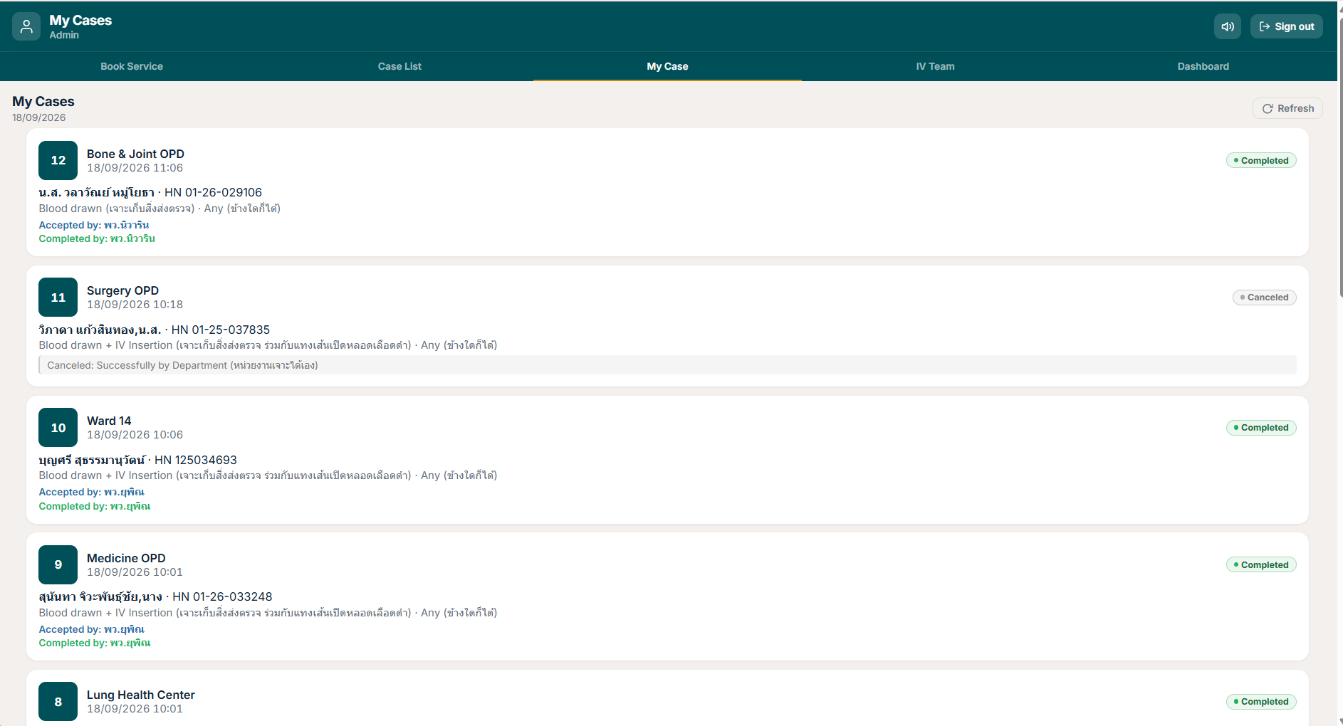 My Cases list showing case status